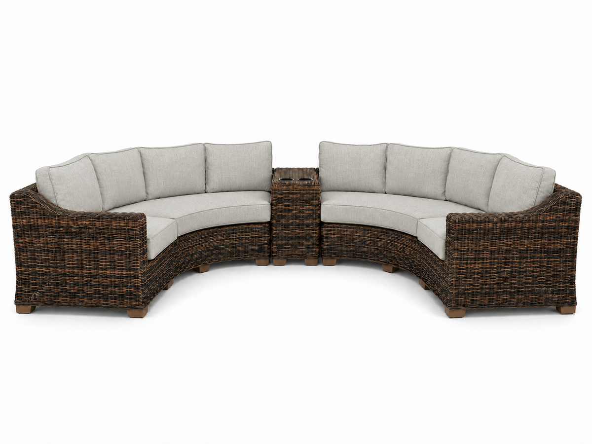 Seacoast – Curved Outdoor Set in brown wicker, Canvas Granite (5402)