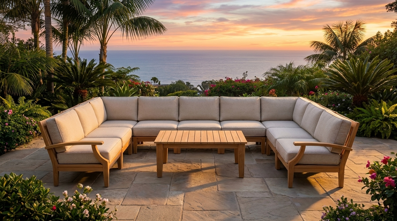 Mila Teak Outdoor U-Shape Sectional – 10 Piece lifestyle