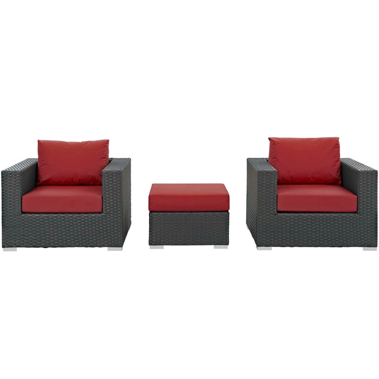Sojourn 3 Piece Outdoor Patio Sunbrella® Sectional Set - Canvas Red