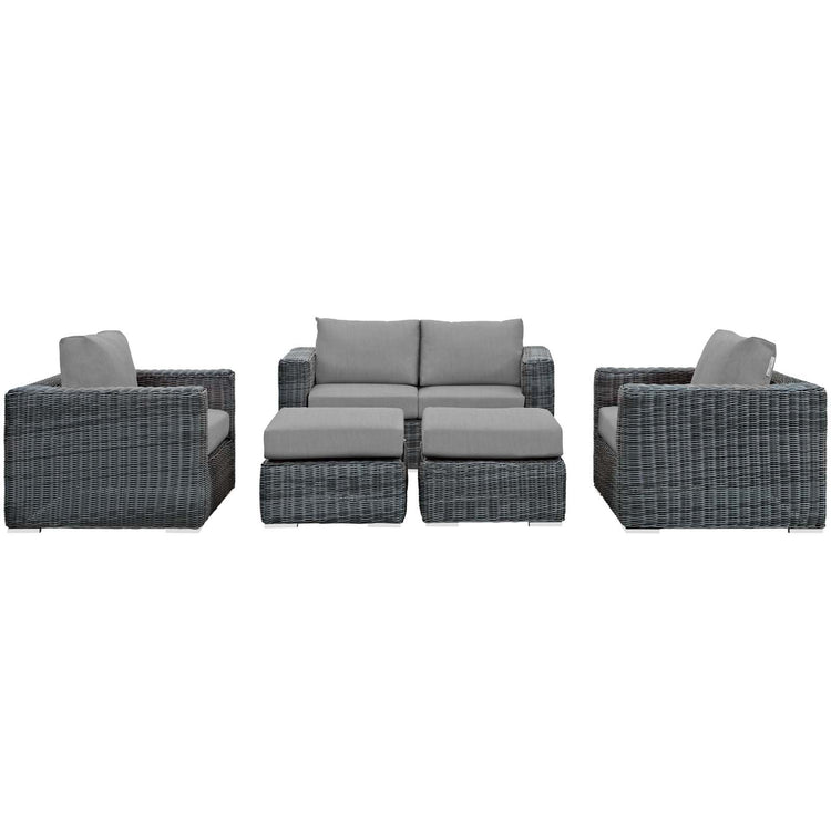 Summon 5 Piece Outdoor Patio Sunbrella® Sectional Set - Canvas Gray