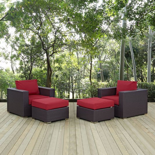 Convene 4 Piece Outdoor Patio Sectional Set - Espresso Red