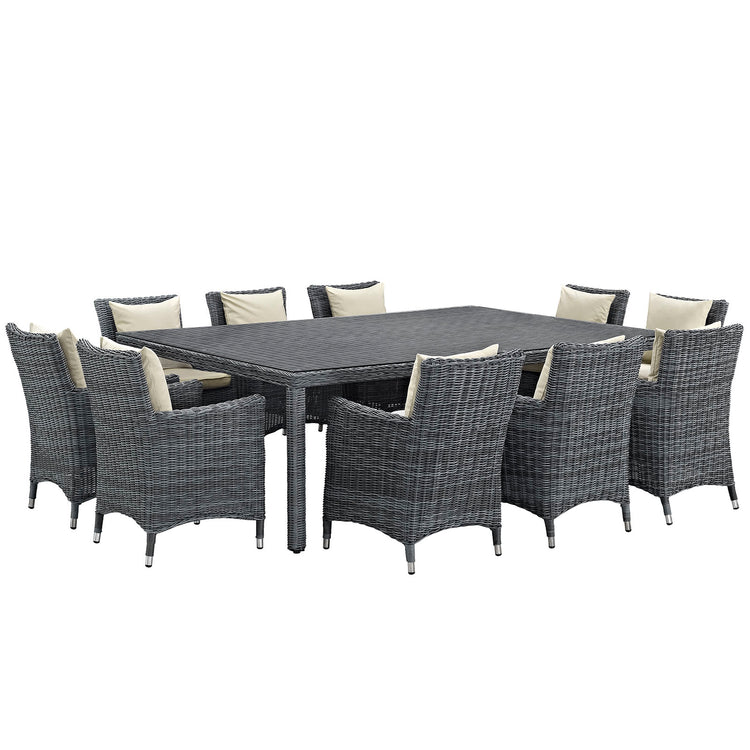 Summon 11 Piece Outdoor Patio Sunbrella® Dining Set - Antique Canvas Beige