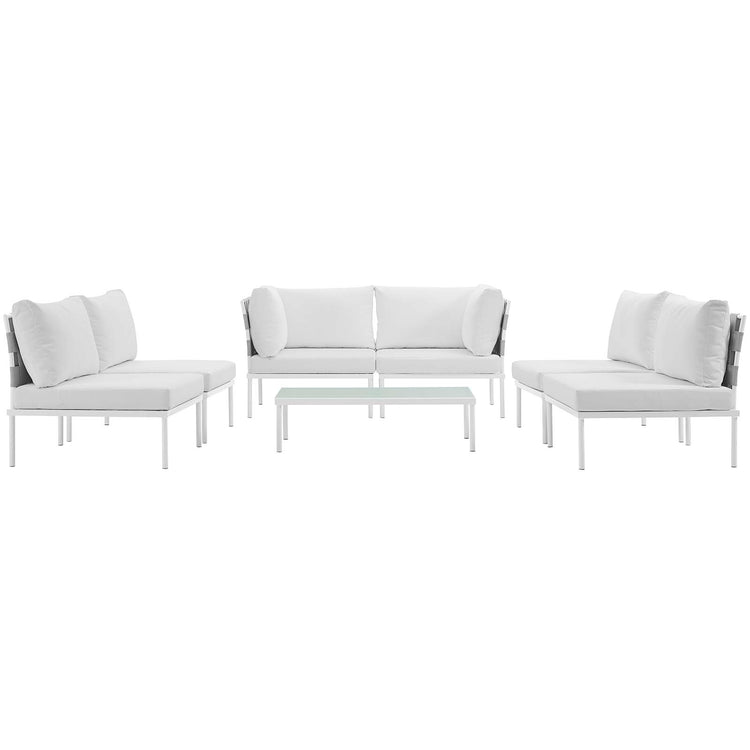 Harmony 7 Piece Outdoor Patio Aluminum Sectional Sofa Set - White White