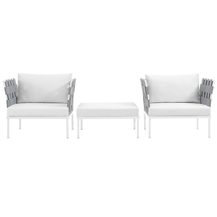Harmony 3 Piece Outdoor Patio Aluminum Sectional Sofa Set - White White