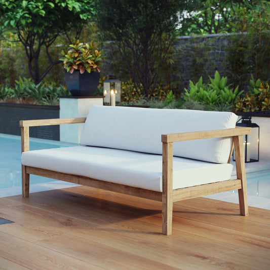 Bayport Outdoor Patio Teak Sofa - Natural White