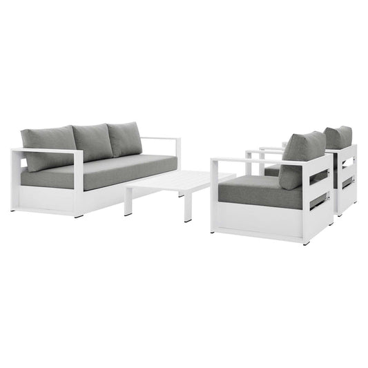 Tahoe 4-Piece Outdoor Patio Powder-Coated Aluminum Set - White Gray