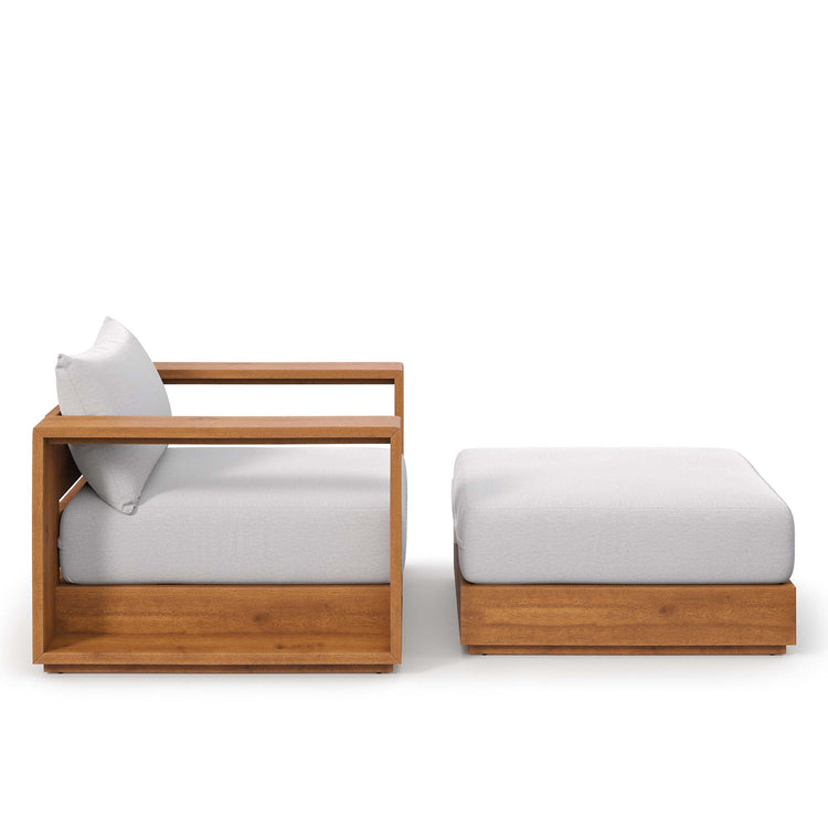 Tahoe 2-Piece Outdoor Patio Acacia Wood Armchair and Ottoman Set - Natural Light Gray