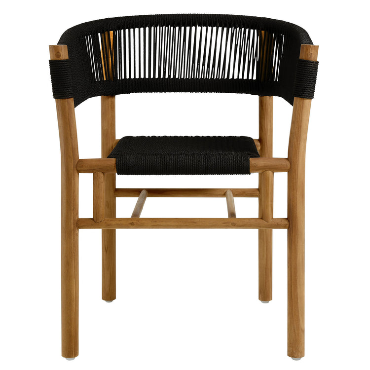 Vienna 7-Piece Outdoor Patio Teak and Rope Dining Set with Curved-Back Armchairs - Natural Black