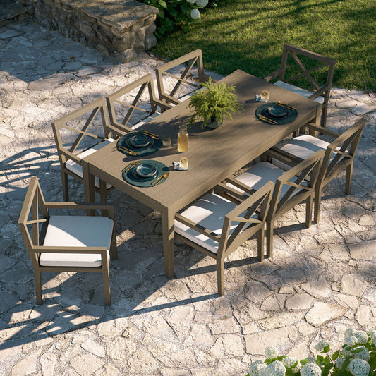 Northlake 9-Piece Outdoor Teak Wood Dining Set - Weathered Gray
