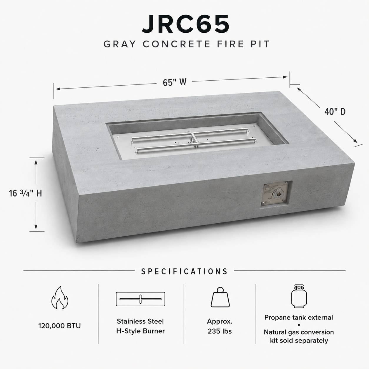 JRC65 Gray 120k BTU JRC Concrete Fire Pit | Jr's Patio San Diego