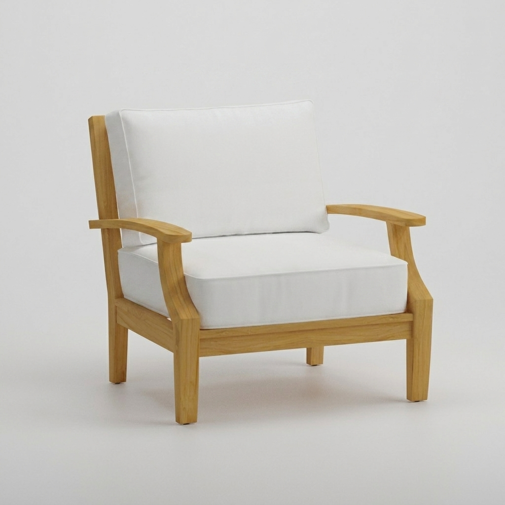Mila Teak Club Chair Olefin White - Jrs Patio San Diego