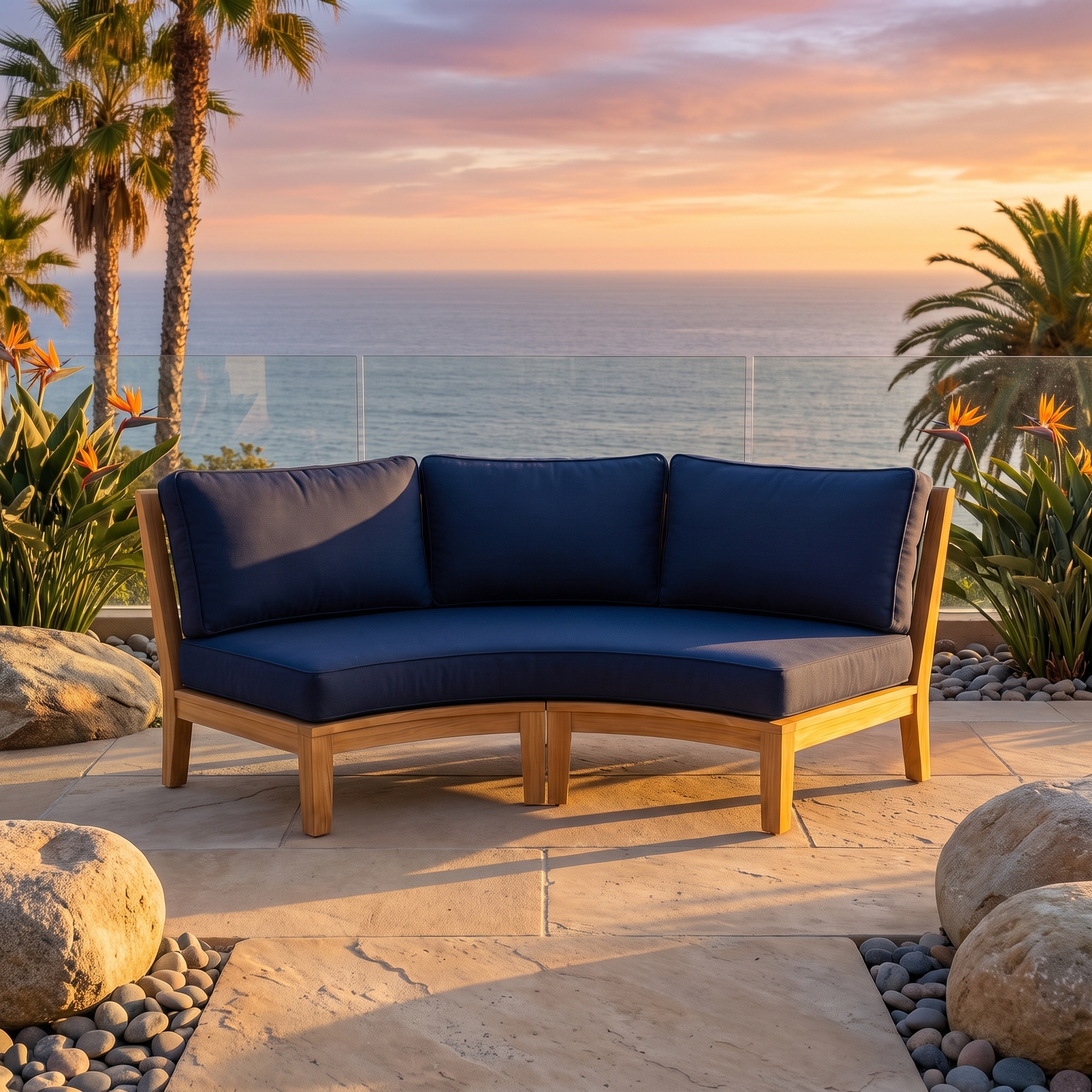 Mila Teak Curve Sectional Sofa lifestyle