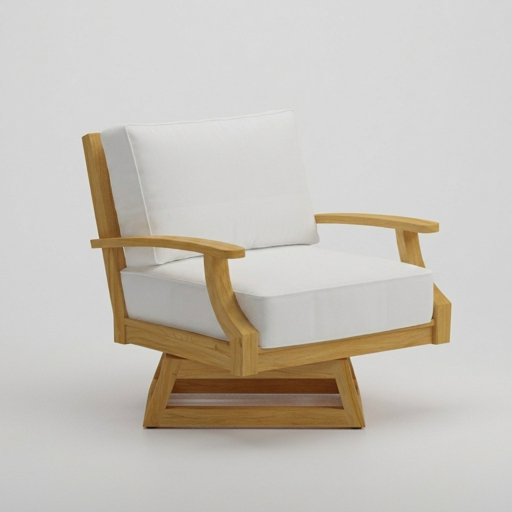 Mila Teak Swivel Club Chair Olefin White - Jrs Patio San Diego