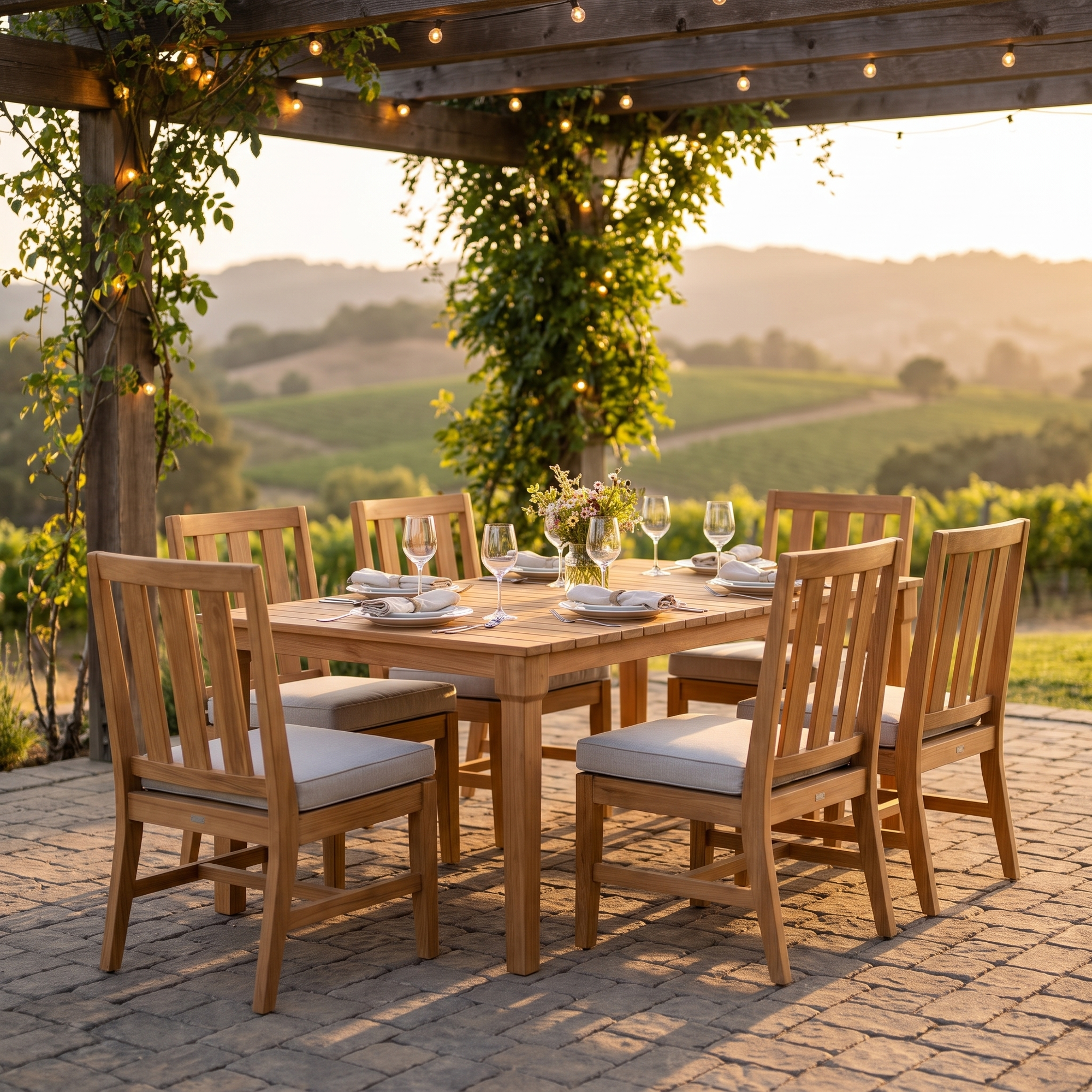 Mila Teak Dining Set – 7 Piece lifestyle