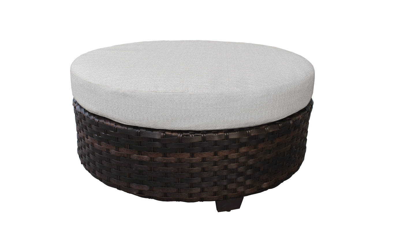 TK Classics Walnut Outdoor Wicker Round Ottoman