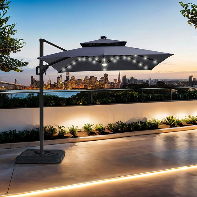 Xico 8 Ft Square Umbrella W/ Double Top W/ LED Light + 37" Large Base - JRS Patio