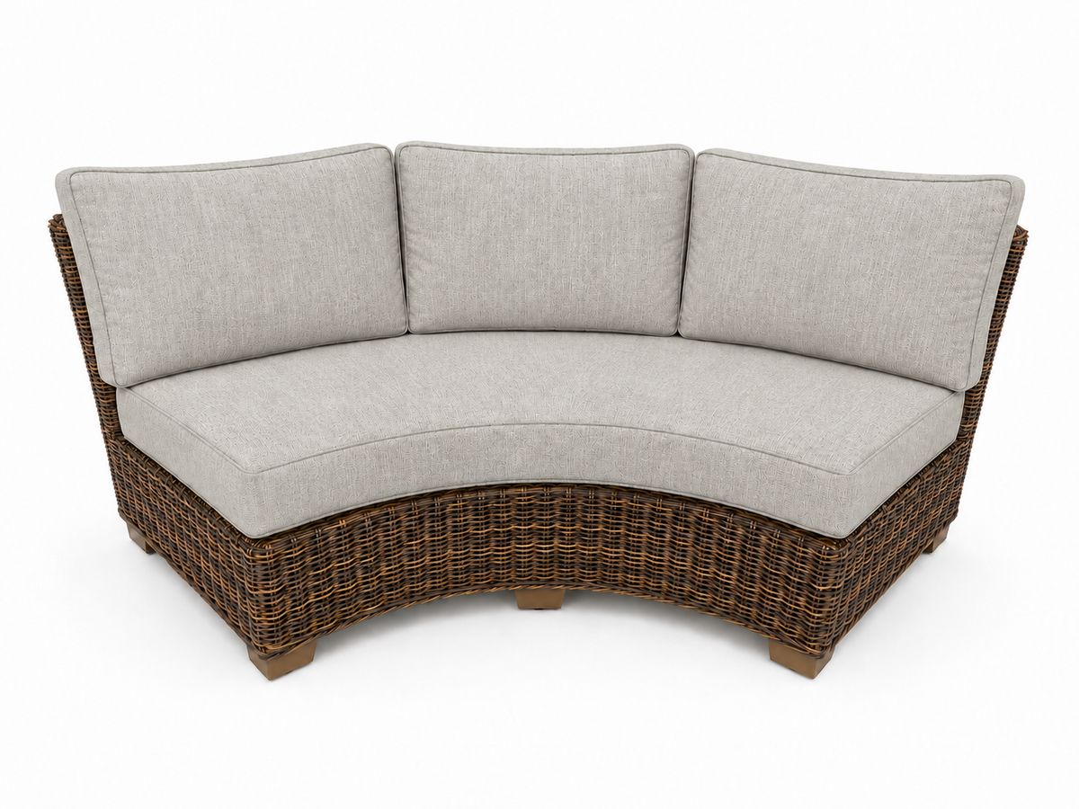Seacoast Wicker Curved Sectional Piece in brown wicker, Canvas Granite (5402)