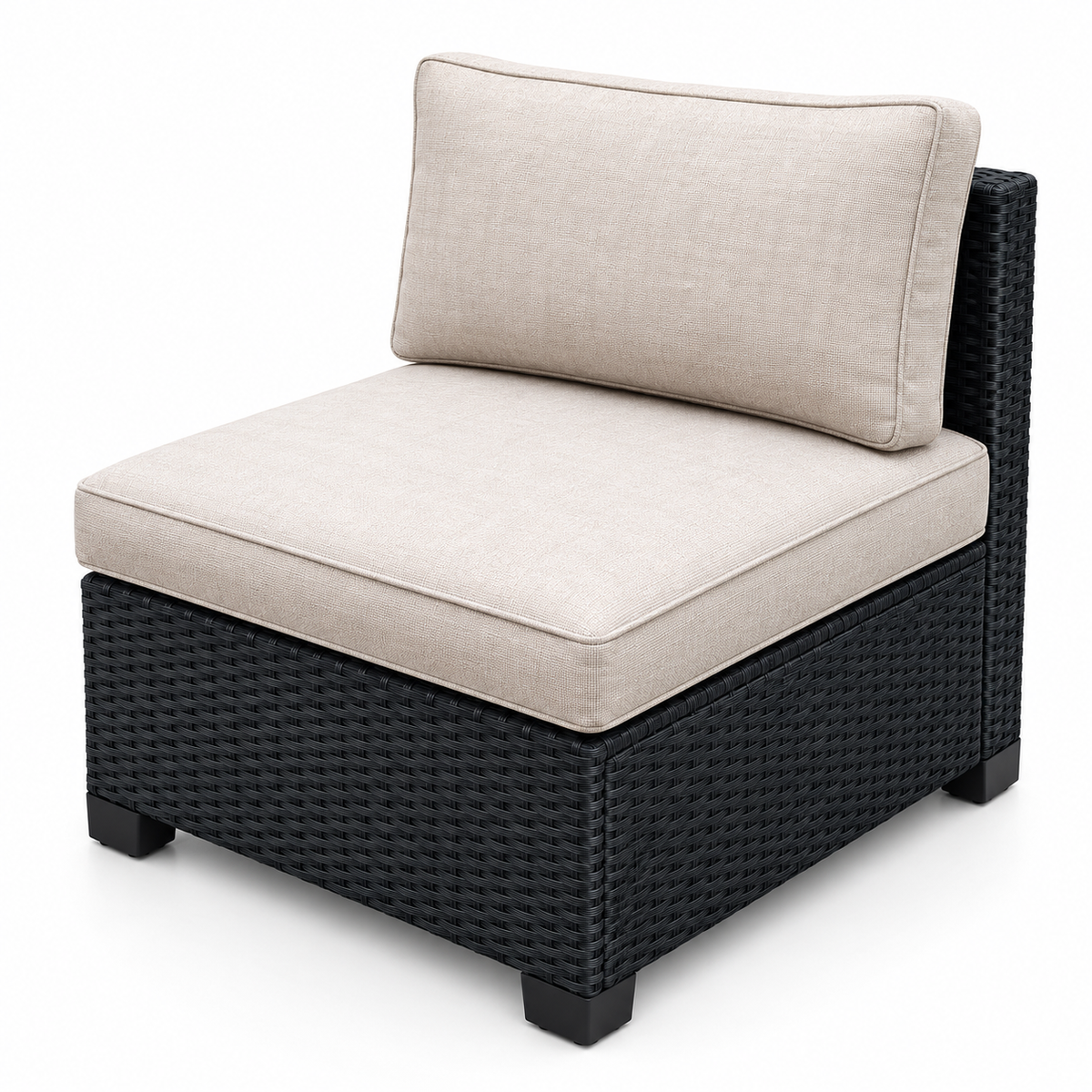Essential Black Wicker Sofa with light beige cushions | Jr's Patio San Diego