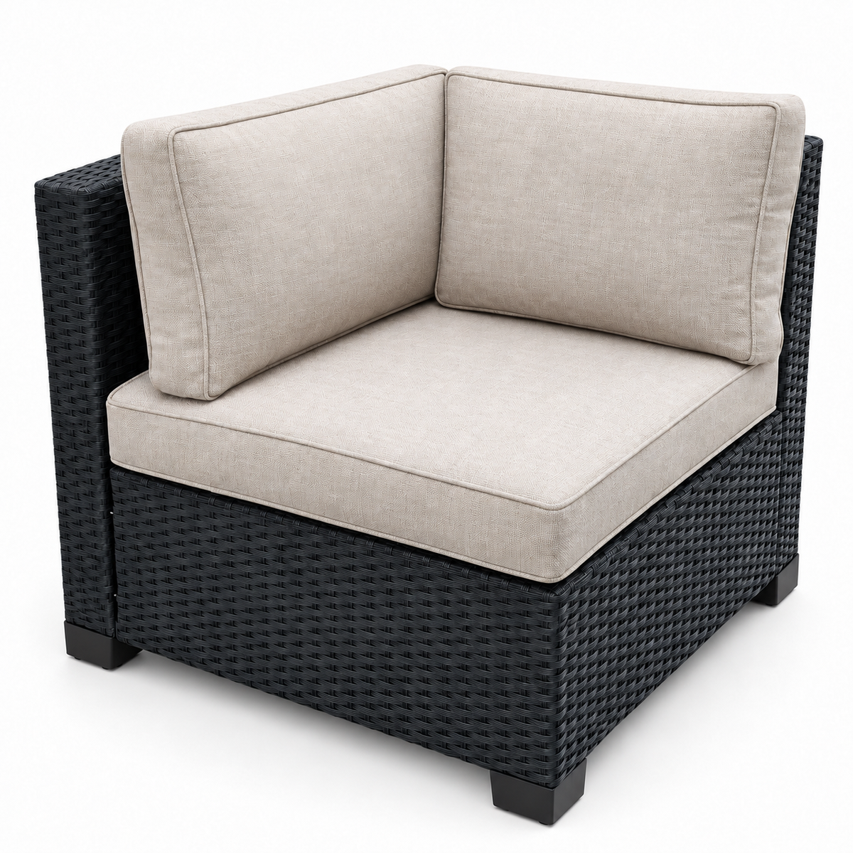 Essential Black Wicker Sofa with light beige cushions | Jr's Patio San Diego
