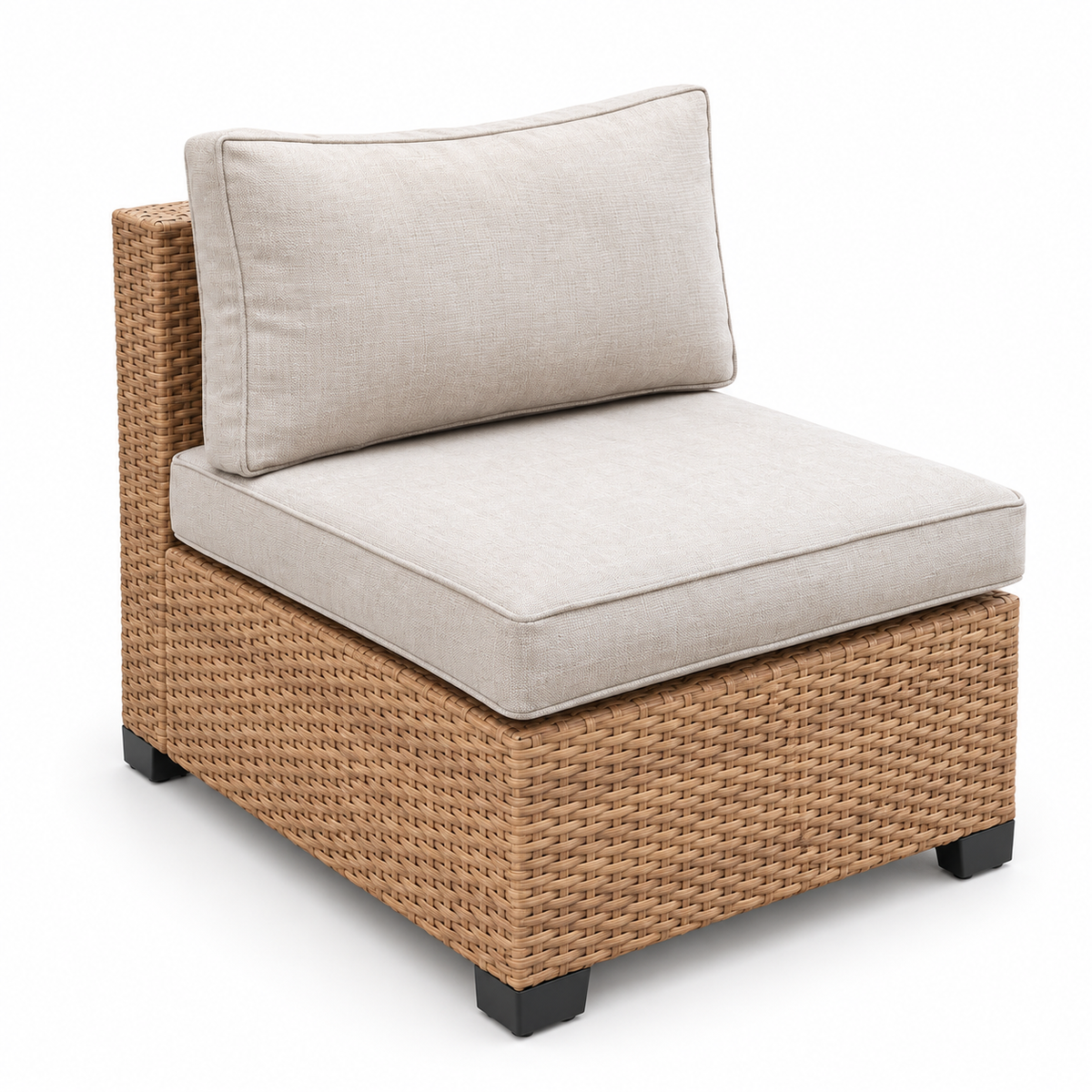 Essential Tan Wicker Sofa with light beige cushions | Jr's Patio San Diego