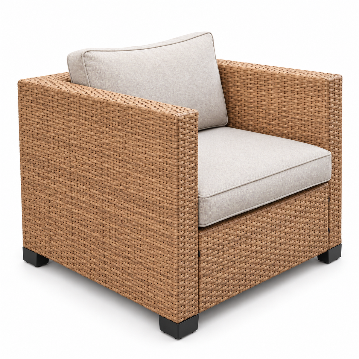 Essential Tan Wicker Loveseat & 2 Chairs Set with light beige cushions | Jr's Patio San Diego