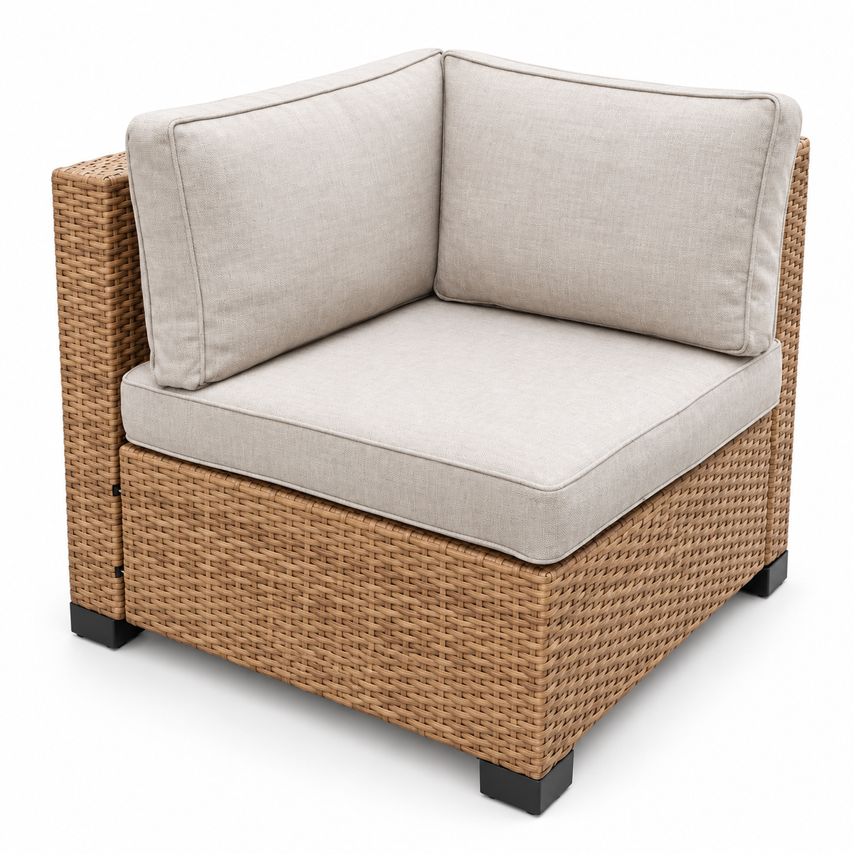 Essential Tan Wicker Sofa with light beige cushions | Jr's Patio San Diego