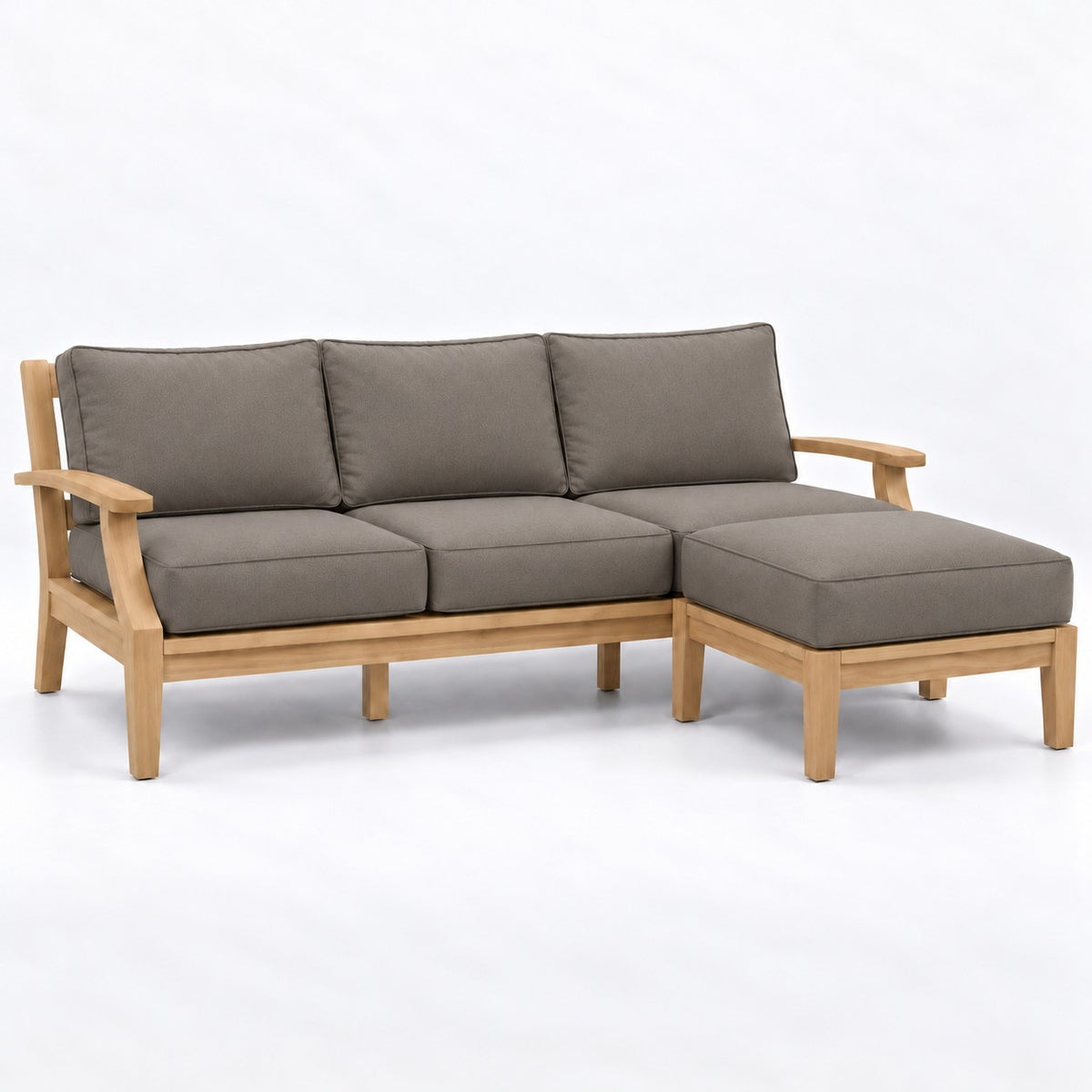 Mila Teak Outdoor Sofa & Ottoman Set – 2 Piece in Sunbrella 40432 Cast Shale | Jr's Patio San Diego