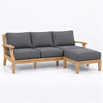 Mila Teak Outdoor Sofa & Ottoman Set – 2 Piece in Sunbrella 40434 Cast Slate | Jr's Patio San Diego