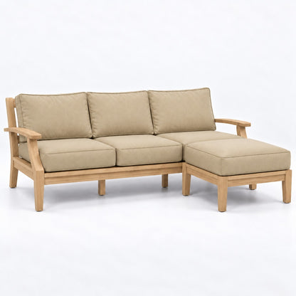 Mila Teak Outdoor Sofa & Ottoman Set – 2 Piece in Sunbrella 48019 Spectrum Sand | Jr's Patio San Diego