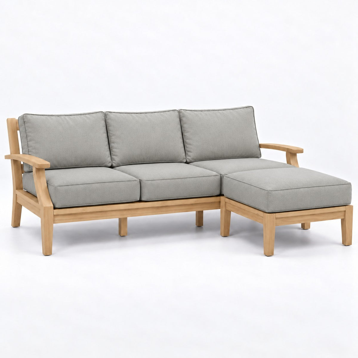 Mila Teak Outdoor Sofa & Ottoman Set – 2 Piece in Sunbrella 5402 Canvas Granite | Jr's Patio San Diego