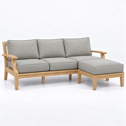 Mila Teak Outdoor Sofa & Ottoman Set – 2 Piece in Sunbrella 5402 Canvas Granite | Jr's Patio San Diego