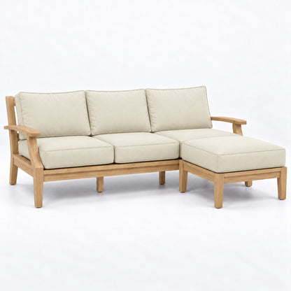 Mila Teak Outdoor Sofa & Ottoman Set – 2 Piece in Sunbrella 5453 Canvas Canvas | Jr's Patio San Diego