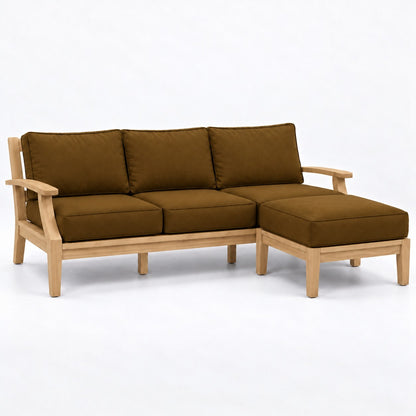 Mila Teak Outdoor Sofa & Ottoman Set – 2 Piece in Sunbrella 5488 Canvas Teak | Jr's Patio San Diego