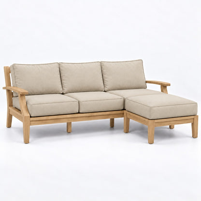Mila Teak Outdoor Sofa & Ottoman Set – 2 Piece in Sunbrella 5492 Canvas Flax | Jr's Patio San Diego