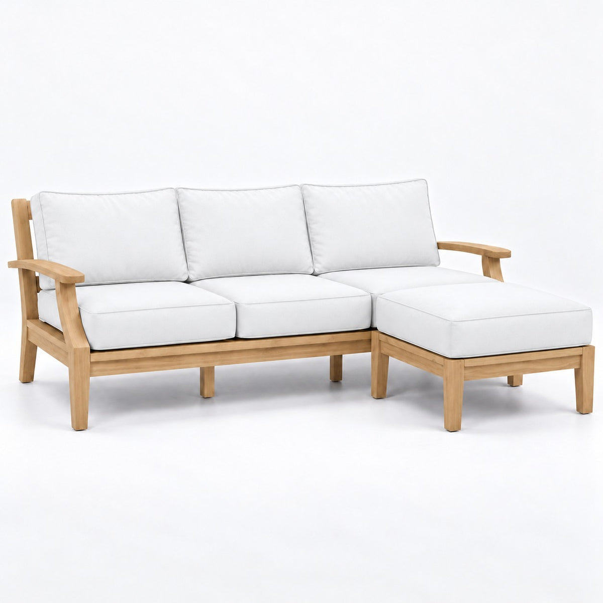 Mila Teak Outdoor Sofa & Ottoman Set – 2 Piece in Olefin White | Jr's Patio San Diego