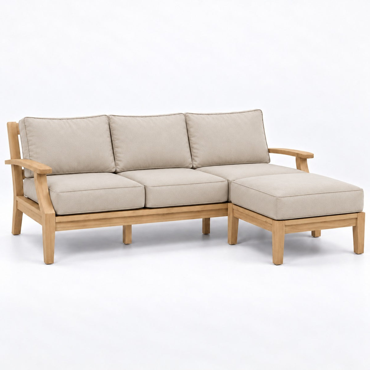 Mila Teak Outdoor Sofa & Ottoman Set – 2 Piece in Olefin Beige | Jr's Patio San Diego
