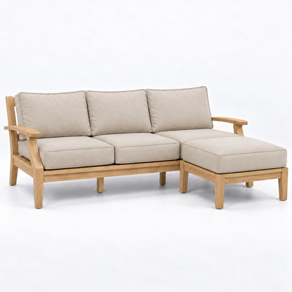 Mila Teak Outdoor Sofa & Ottoman Set – 2 Piece in Olefin Beige | Jr's Patio San Diego