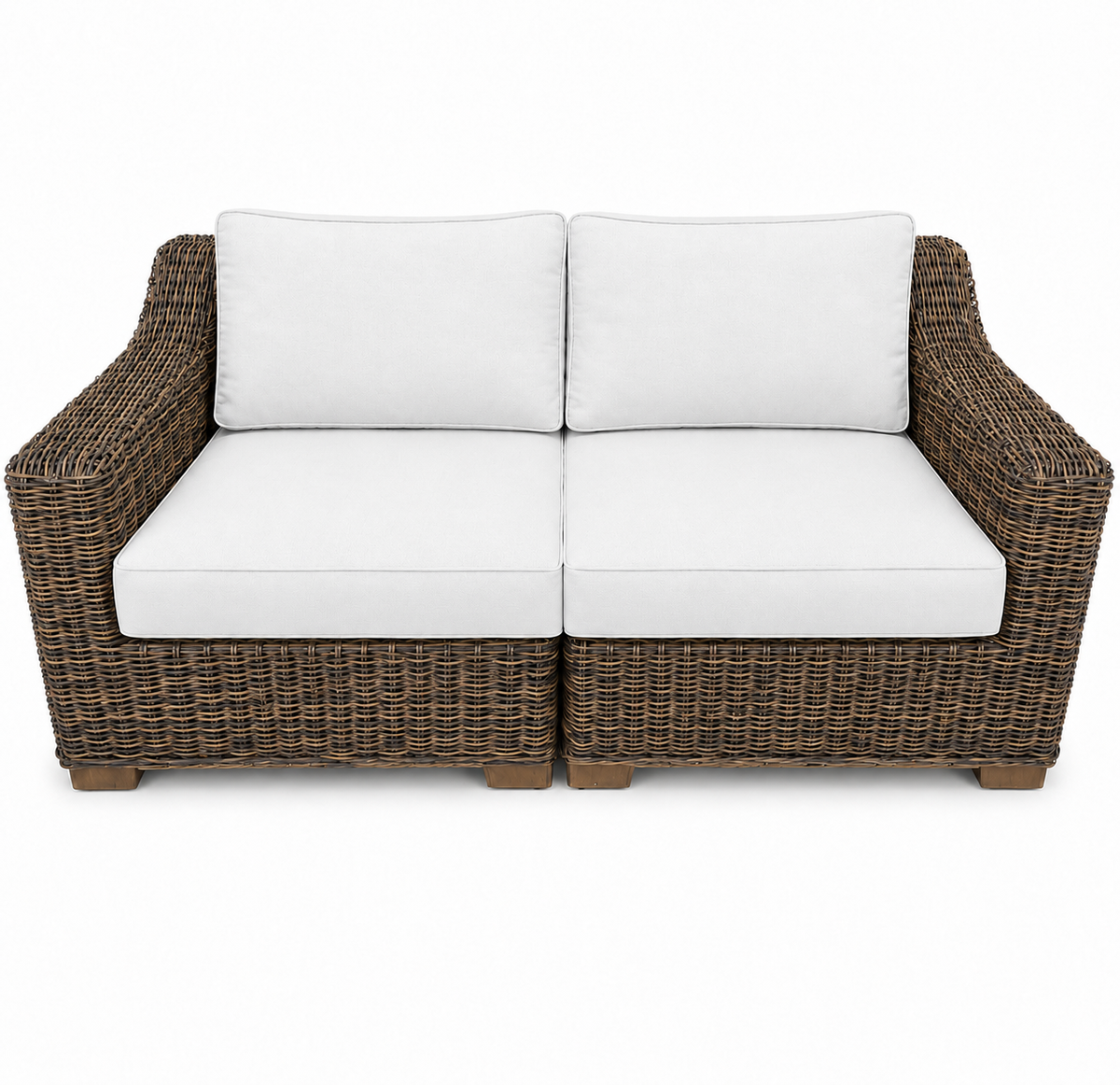 Seacoast – Outdoor Loveseat in brown wicker, Olefin White
