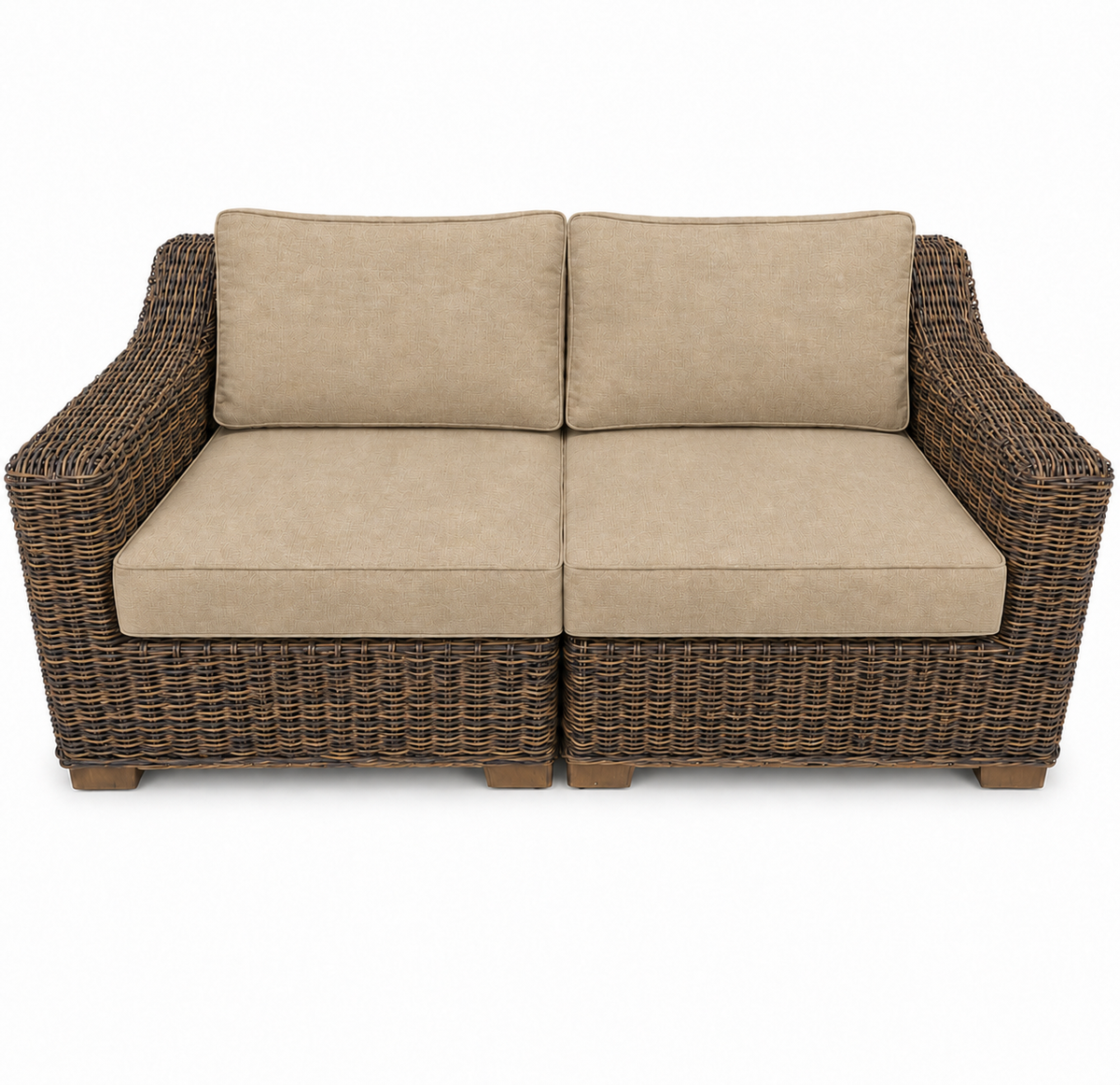 Seacoast – Outdoor Loveseat in brown wicker, Spectrum Sand (48019)
