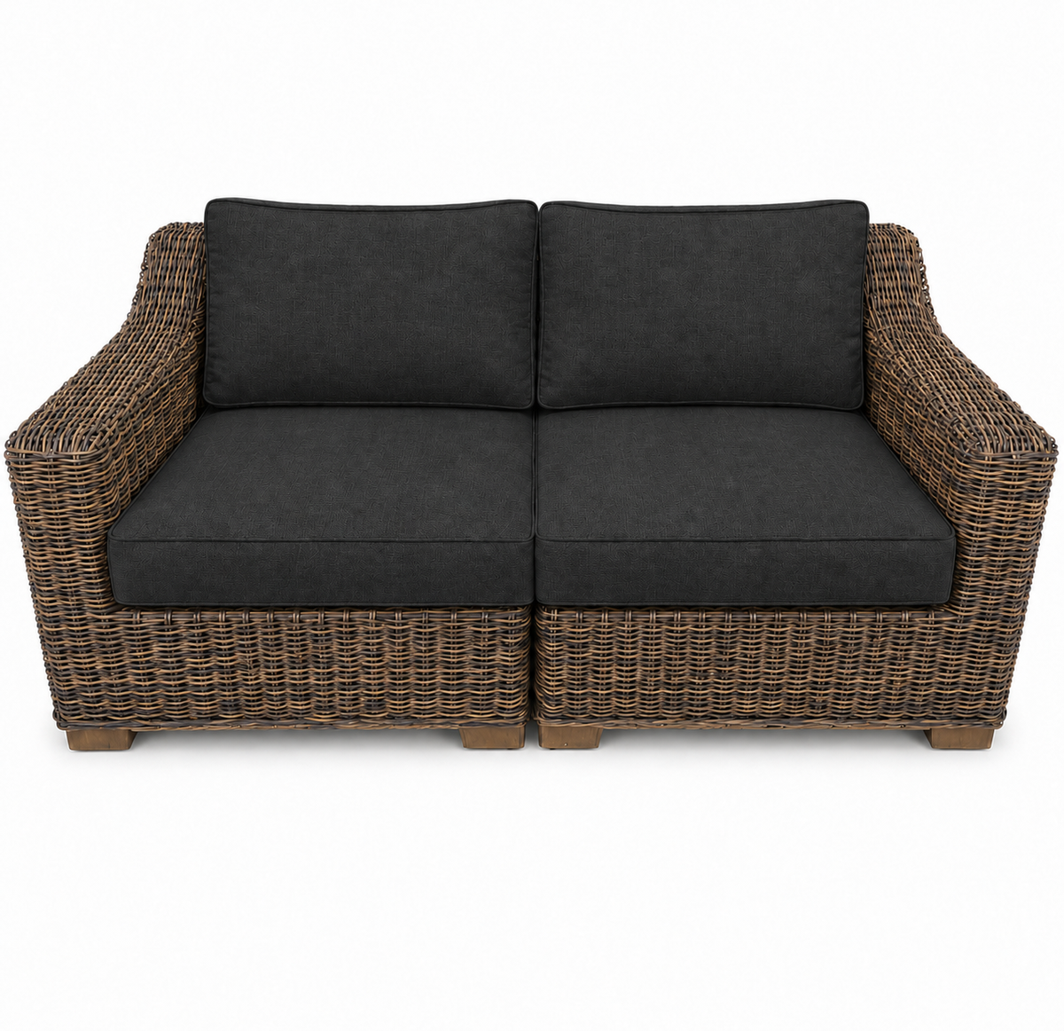 Seacoast – Outdoor Loveseat in brown wicker, Canvas Black (5408)