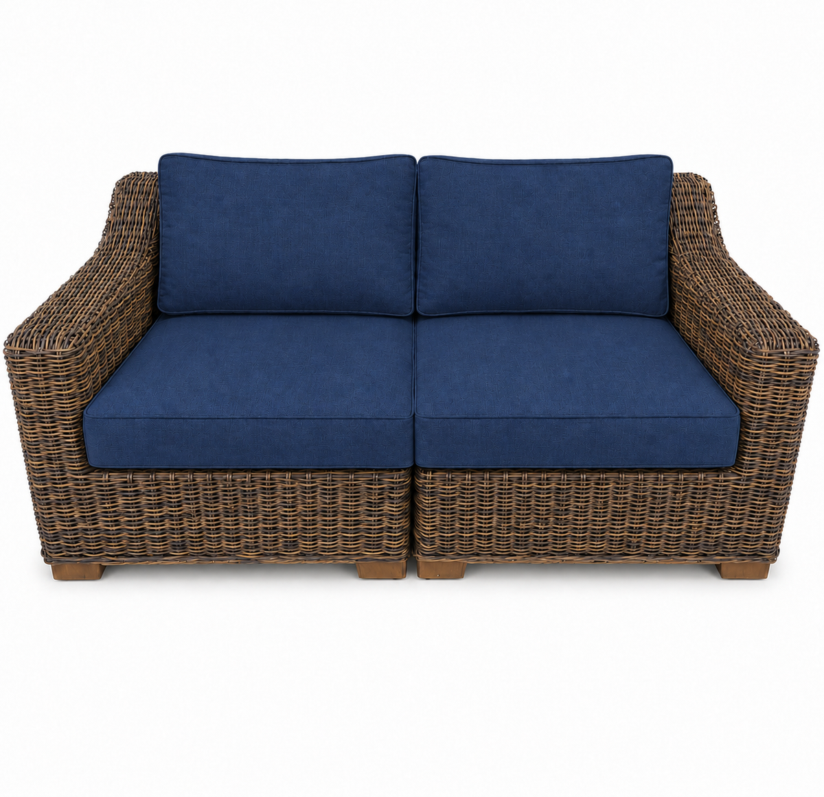 Seacoast – Outdoor Loveseat in brown wicker, Canvas Navy (5439)