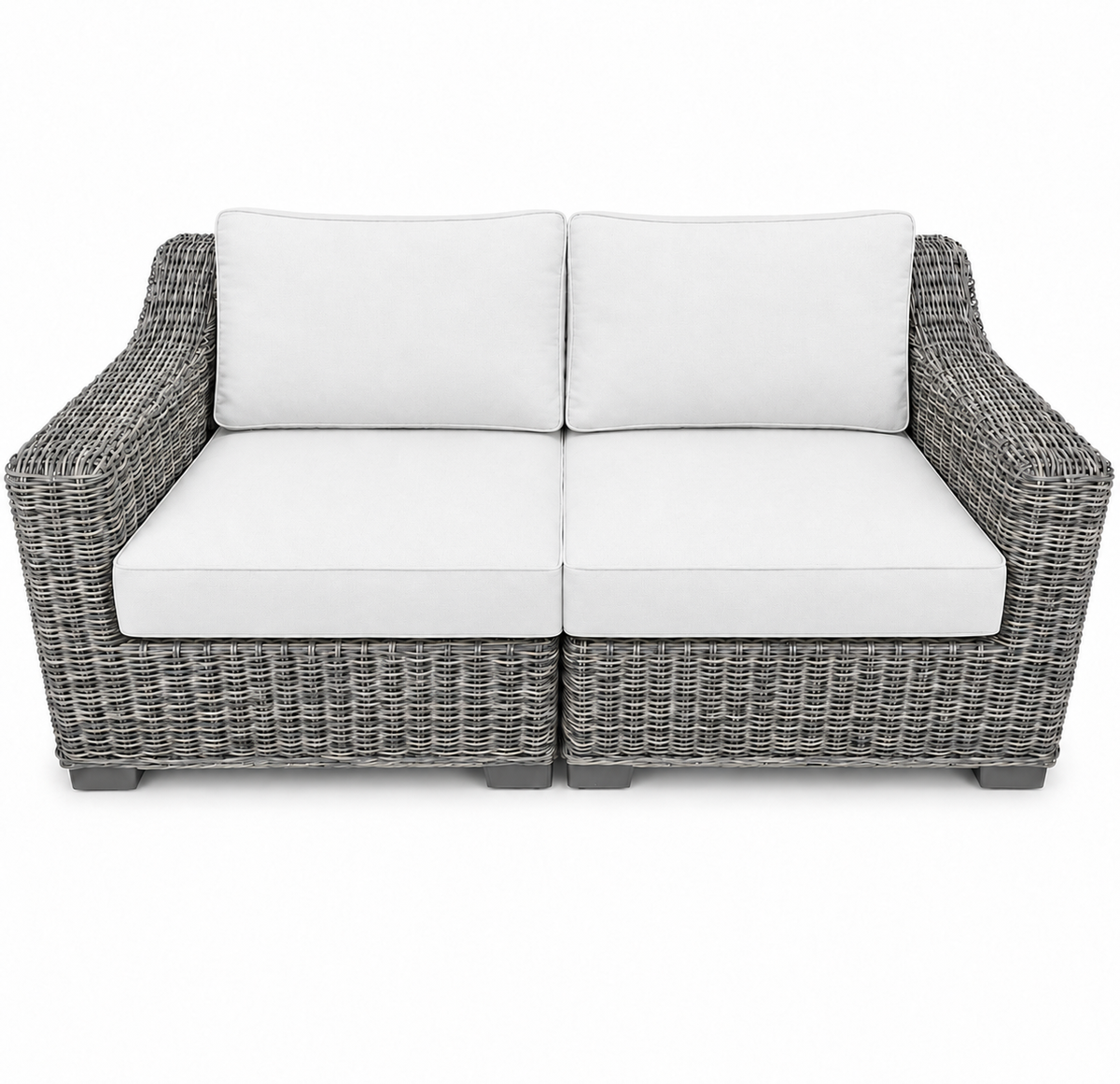 Seacoast – Outdoor Loveseat in gray wicker, Olefin White