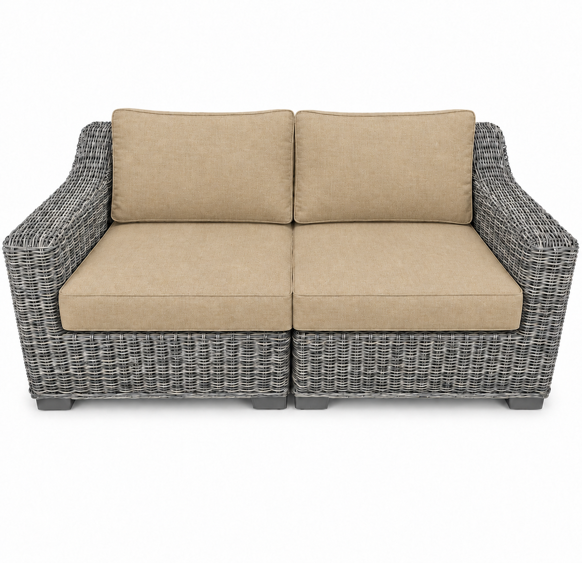 Seacoast – Outdoor Loveseat in gray wicker, Spectrum Sand (48019)