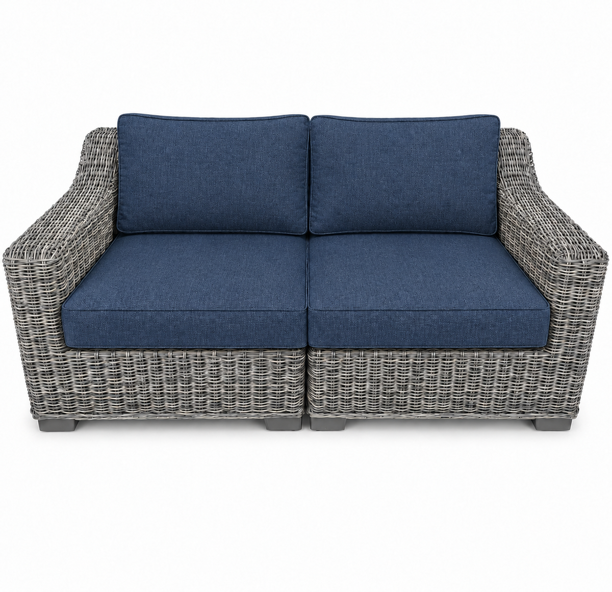 Seacoast – Outdoor Loveseat in gray wicker, Spectrum Indigo (48080)