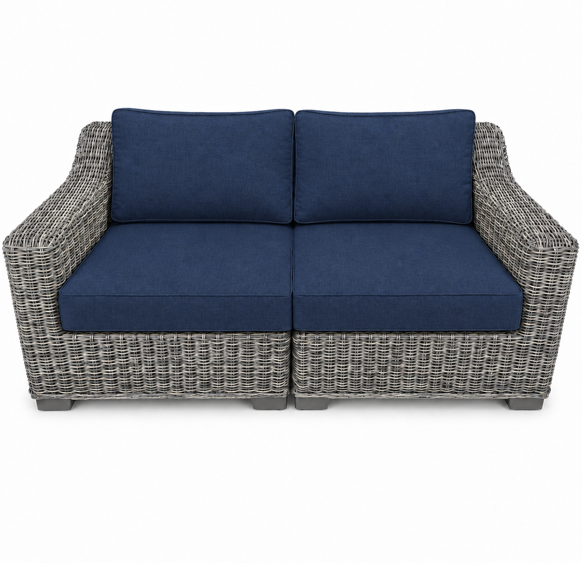 Seacoast – Outdoor Loveseat in gray wicker, Canvas Navy (5439)