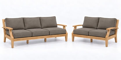 Mila Teak Outdoor Sofa & Loveseat Lounge Set – 2 Piece in Sunbrella 40432 Cast Shale | Jr's Patio San Diego
