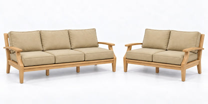 Mila Teak Outdoor Sofa & Loveseat Lounge Set – 2 Piece in Sunbrella 48019 Spectrum Sand | Jr's Patio San Diego