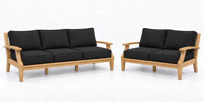 Mila Teak Outdoor Sofa & Loveseat Lounge Set – 2 Piece in Sunbrella 5408 Canvas Black | Jr's Patio San Diego