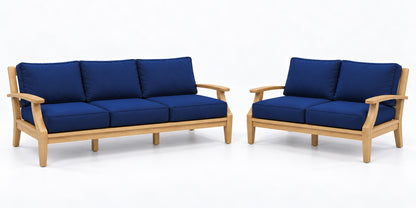 Mila Teak Outdoor Sofa & Loveseat Lounge Set – 2 Piece in Sunbrella 5439 Canvas Navy | Jr's Patio San Diego