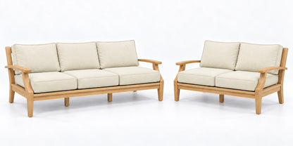 Mila Teak Outdoor Sofa & Loveseat Lounge Set – 2 Piece in Sunbrella 5453 Canvas Canvas | Jr's Patio San Diego